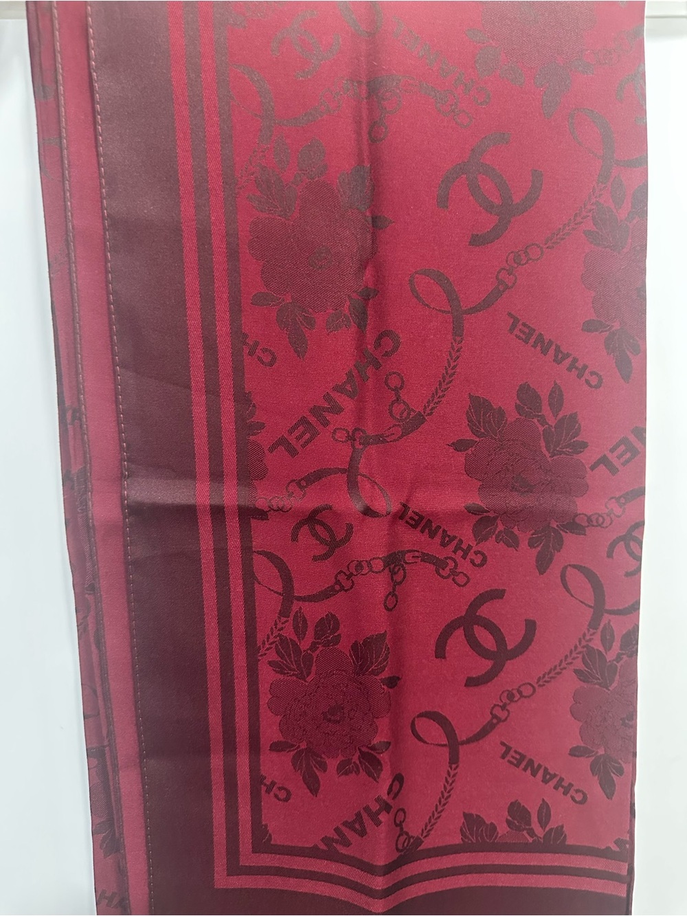 New CC burgundy red cashmere silk scarf 46” x 46”